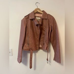 Pink Faux Leather Motorcycle Jacket